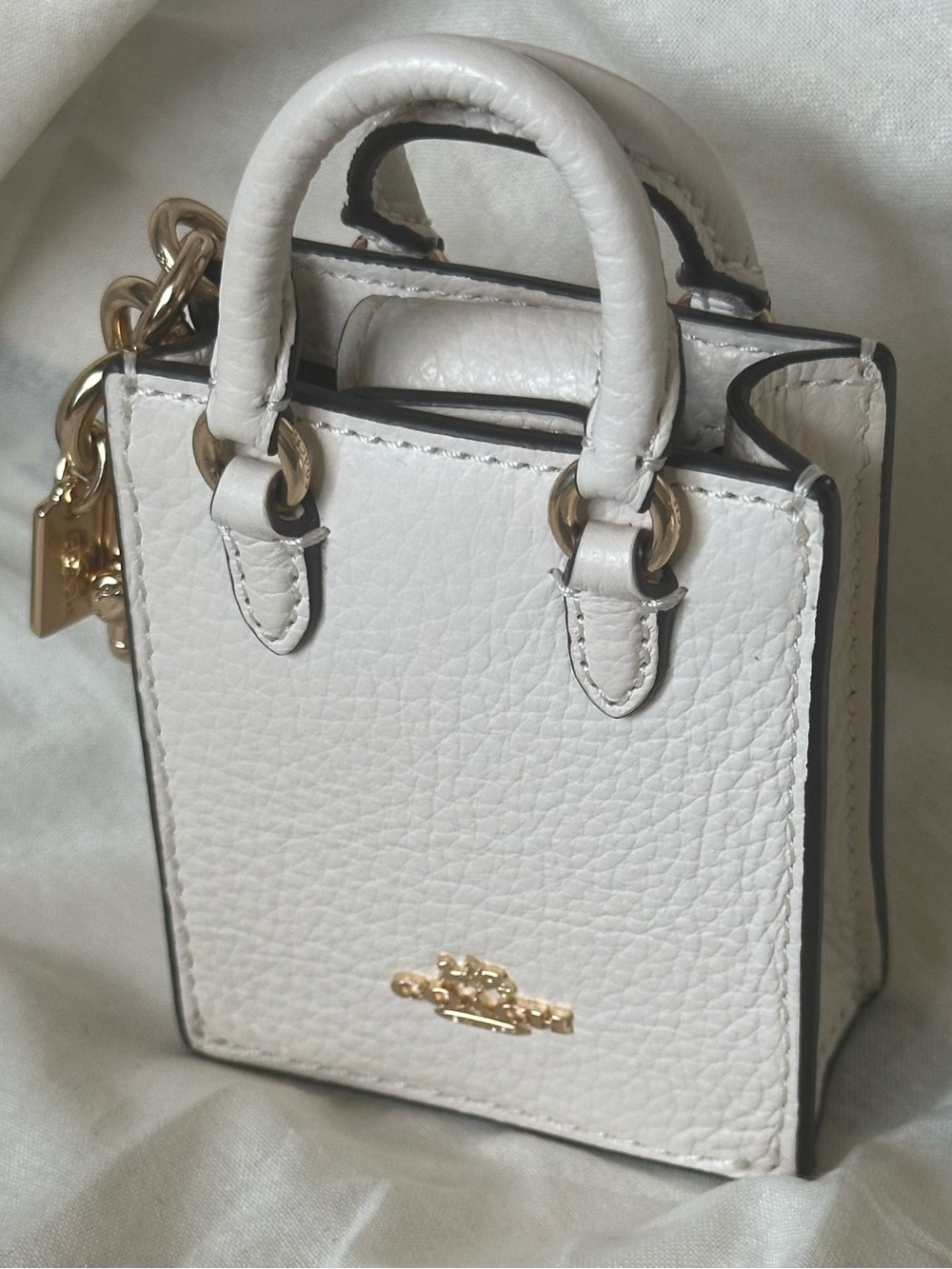 NWT COACH Parchment White/Cream North South Mini Tote Bag Purse Key Fob